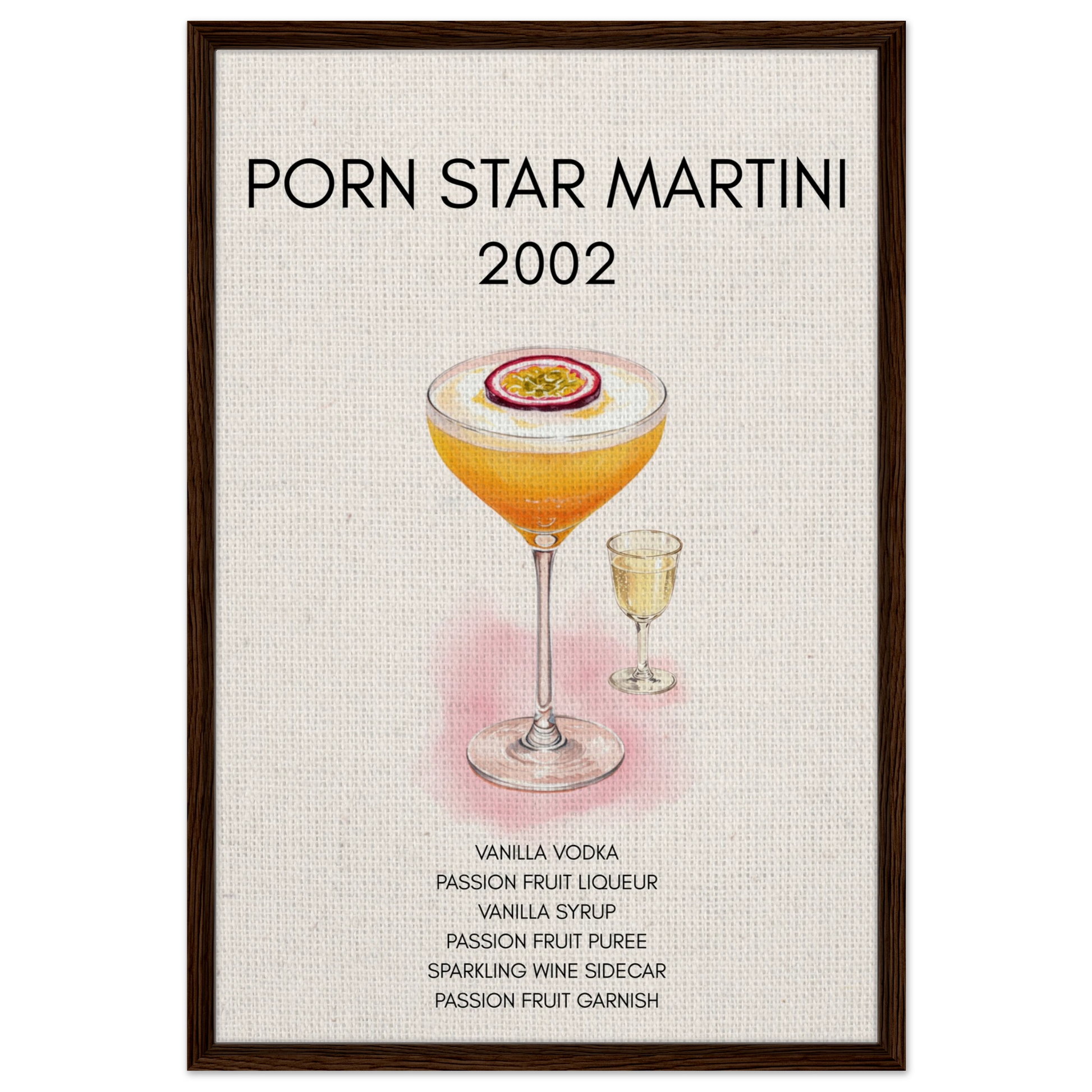 Porn Star Martini Bar Art Cocktail Print Dark Brown Wood Frame 60x90 cm 24x36″ Framed Canvas