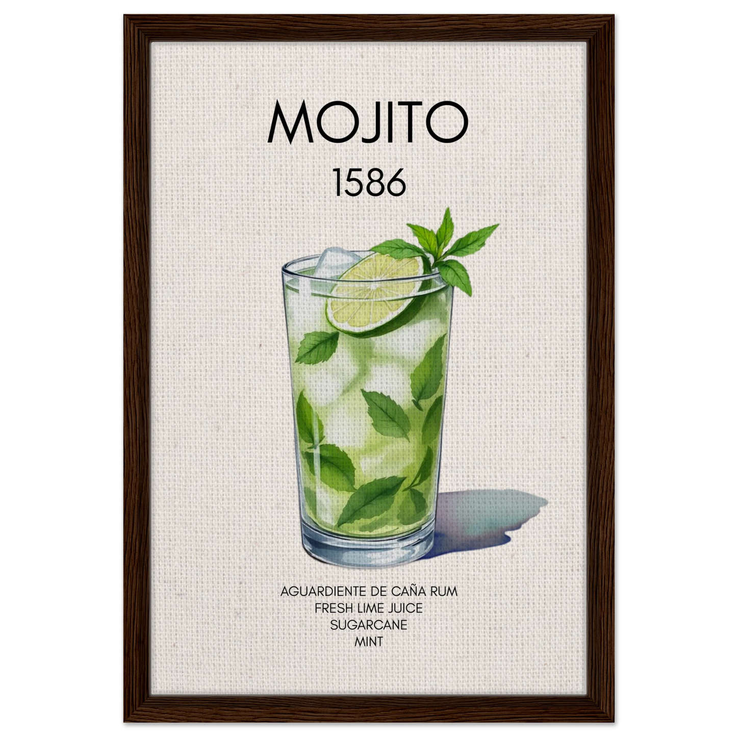 Mojito Cocktail Bar Poster Print Dark Brown Wood Frame 40x60 cm 16x24″ Framed Canvas
