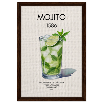 Mojito Cocktail Bar Art Print Dark Brown Wood Frame 40x60 cm 16x24″ Framed Canvas