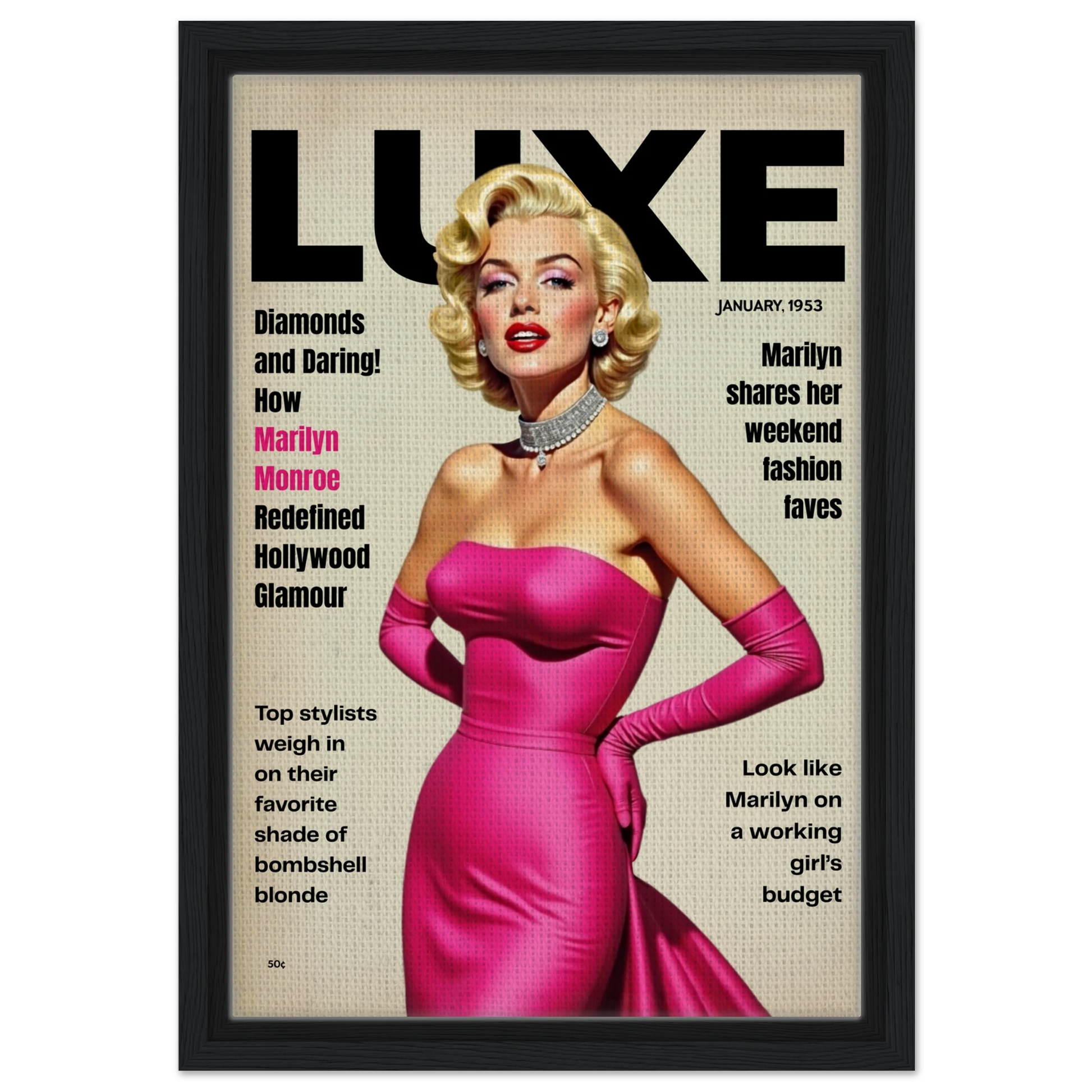 Marilyn Monroe Old Hollywood Art Print Black Wood Frame 30x45 cm 12x18″ Framed Canvas
