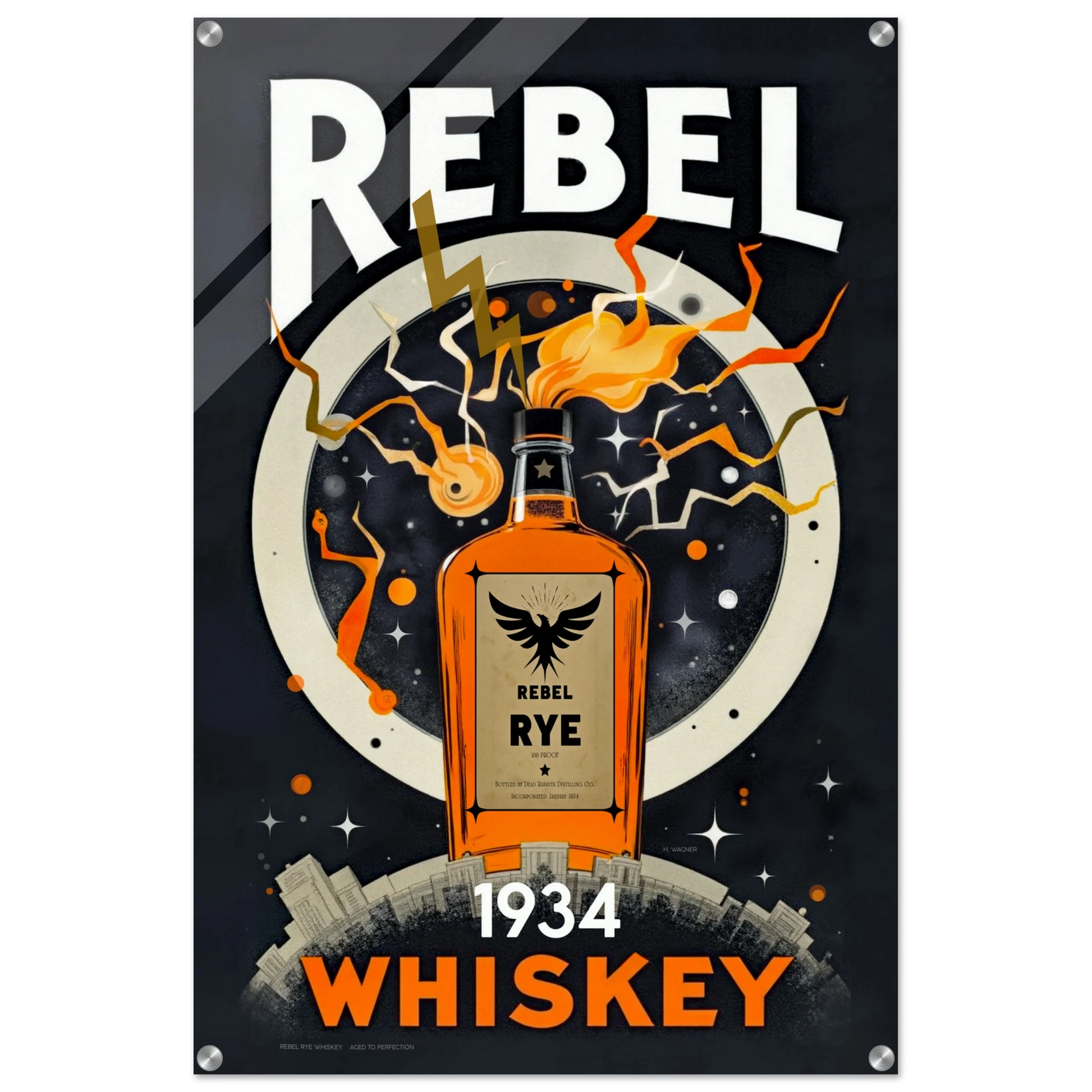 Rebel Whiskey Cocktail Bar Poster Print No Frame 60x90 cm 24x36″ Acrylic Print