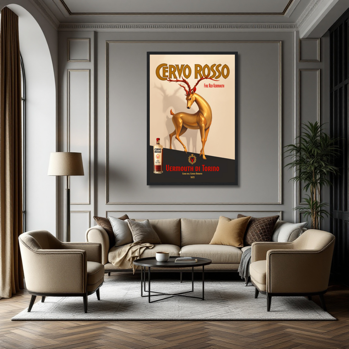 Art Deco Golden Deer Cocktail Bar Poster Print