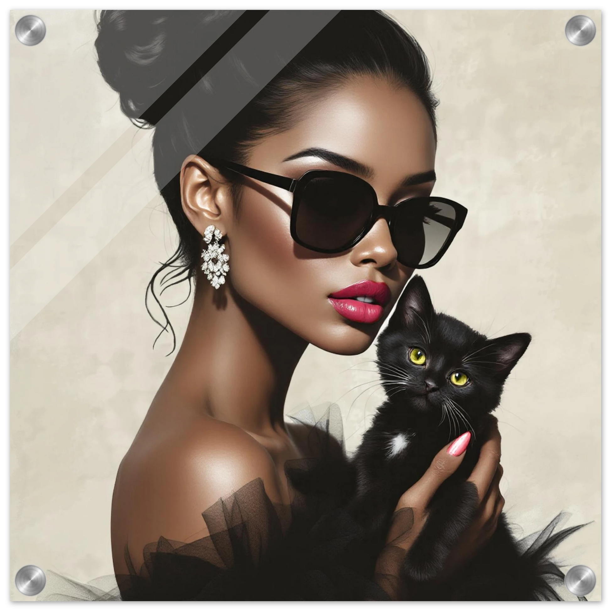 Retro Glam Fashion Model Kitten Art Print Sleek Acrylic Print 40x40 cm 16x16″