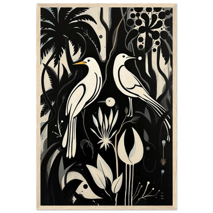 Black & White Minimalist Bird Art Print Light Wood Frame 40x60 cm 16x24″ Premium Matte Paper Wooden Framed Poster