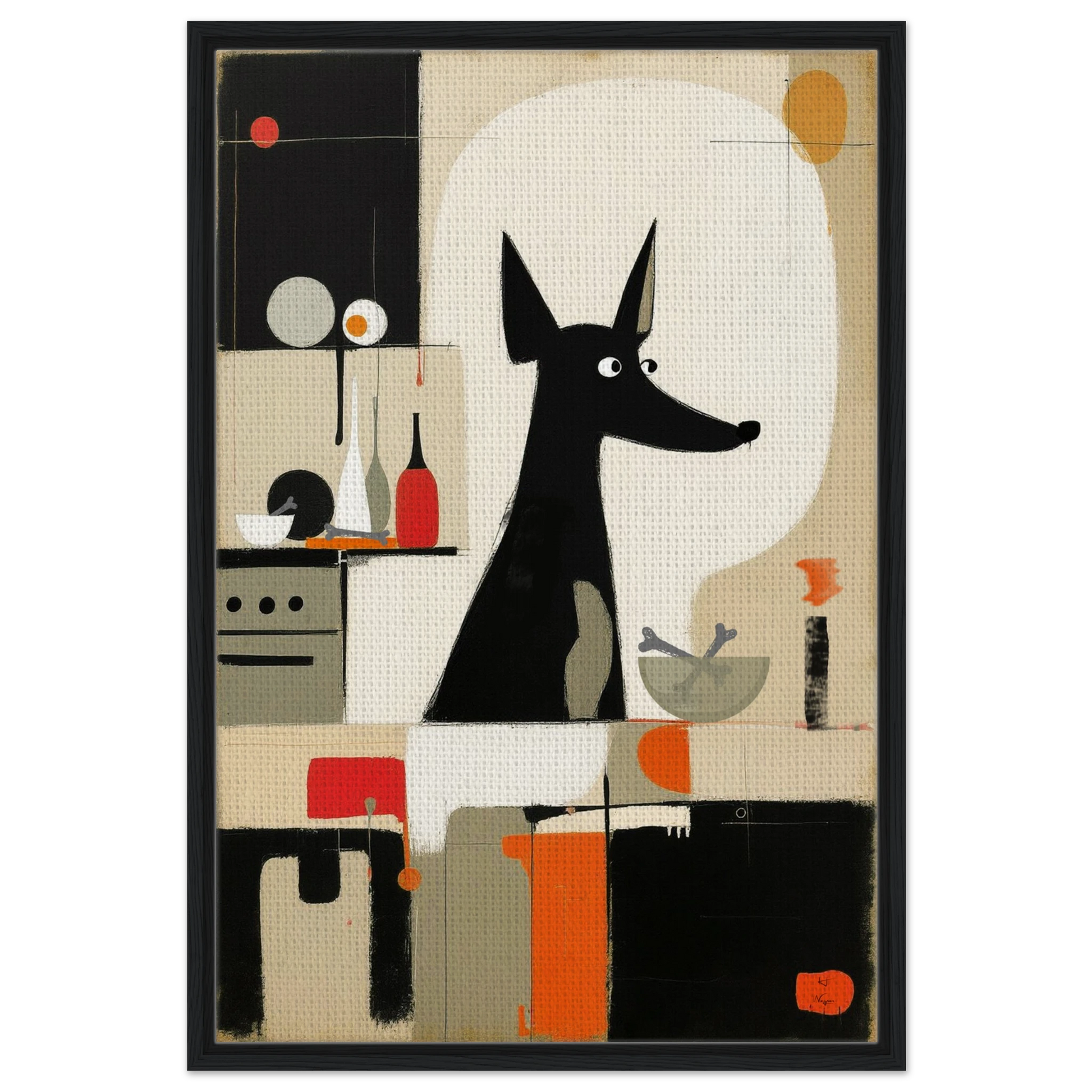 Modern Quirky Dog Lover Art Print Black Wood Frame 60x90 cm 24x36″ Framed Canvas