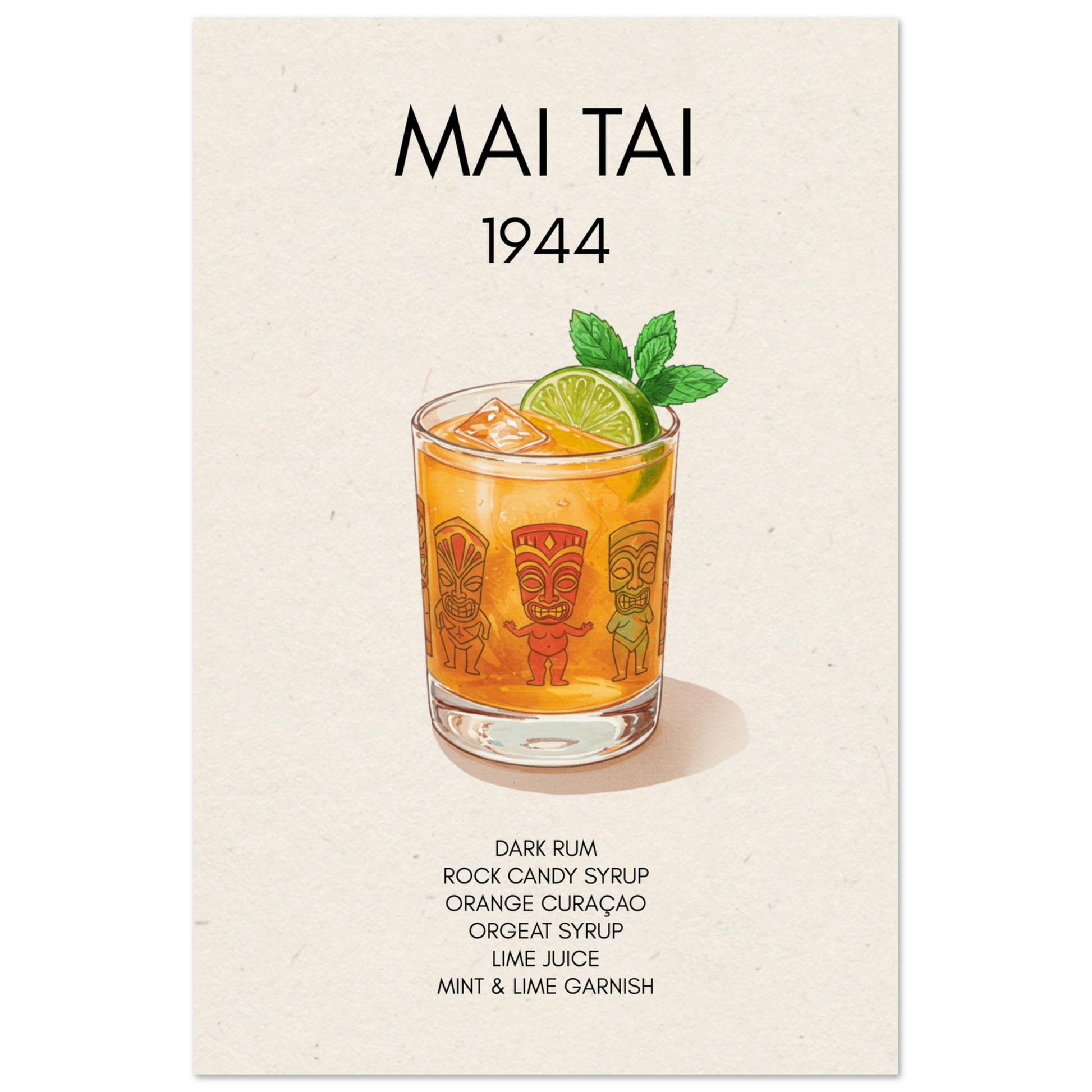 Mai Tai Tropical Cocktail Bar Poster Print No Frame 60x90 cm 24x36″ Museum-Quality Matte Paper Poster