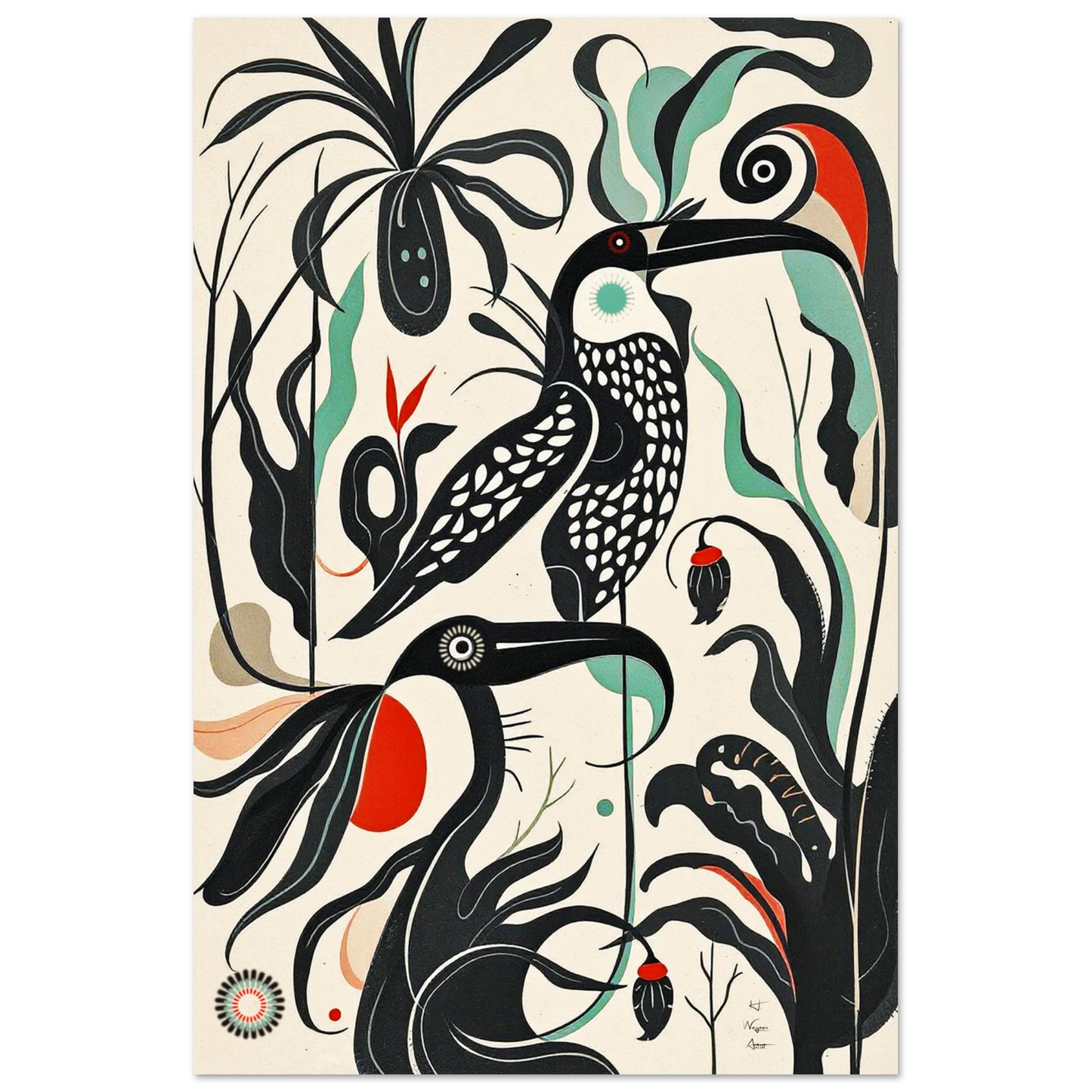 Mid-Century Modern Tropical Bird Art Print No Frame 40x60 cm 16x24″ Premium Matte Paper Poster