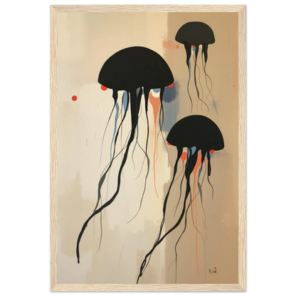 Minimalist Abstract Floating Jellyfish Art Print Light Wood Frame 30x45 cm 12x18″ Premium Matte Paper Wooden Framed Poster