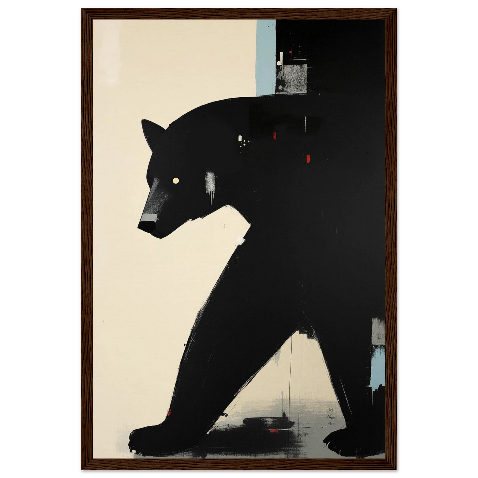 Minimalist Abstract Black Bear Art Poster Print Dark Brown Wood Frame 30x45 cm 12x18″ Museum-Quality Matte Wooden Framed Poster