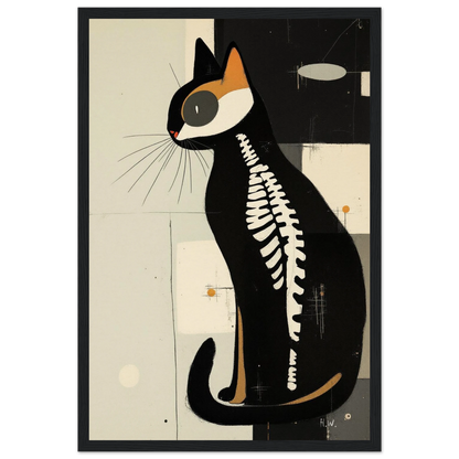 Modern Cat Skeleton Abstract Art Poster Print Black Wood Frame 30x45 cm 12x18″ Museum-Quality Matte Paper Wooden Framed Poster