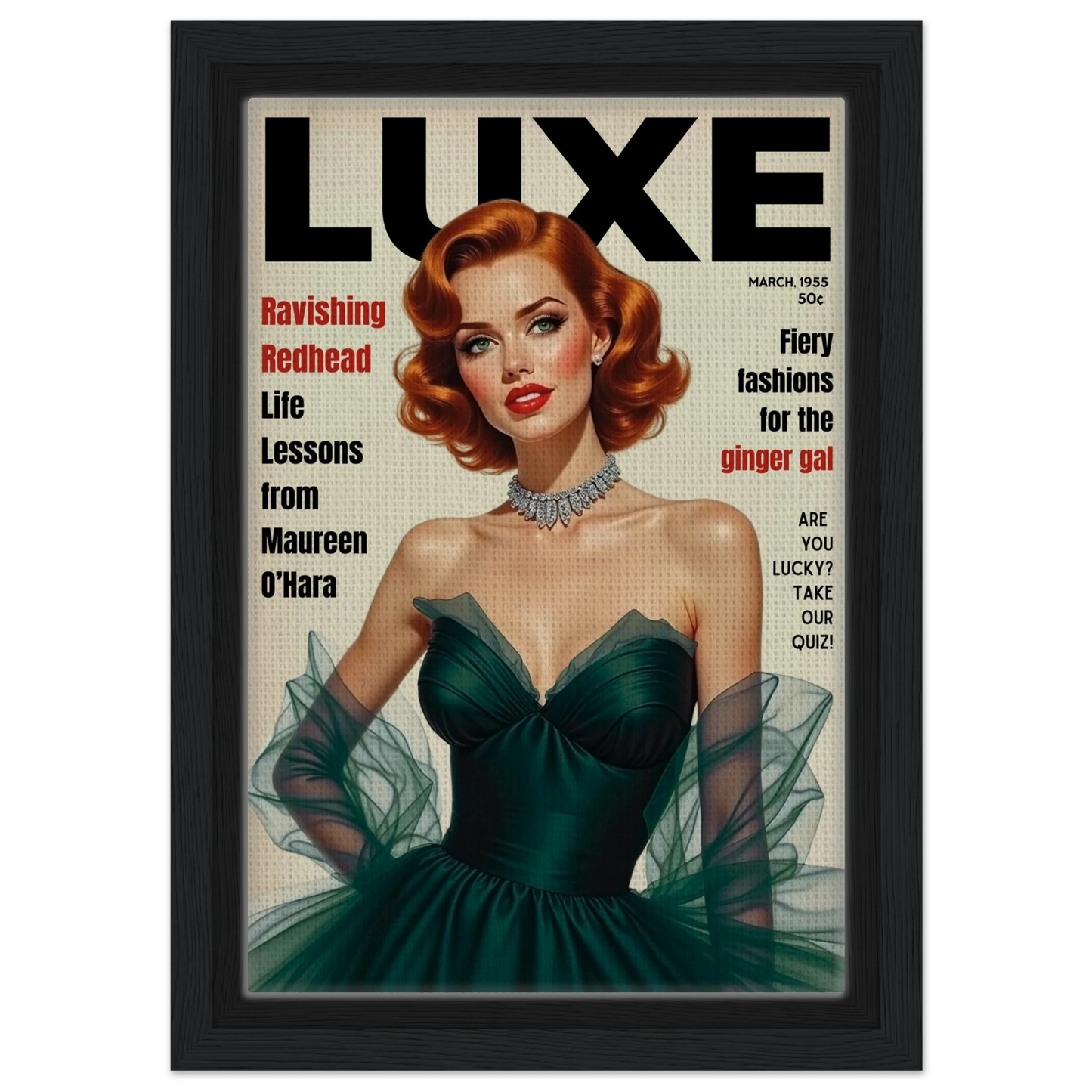 Maureen O'Hara Vintage Fashion Art Poster Print Black Wood Frame 20x30 cm 8x12″ Framed Canvas