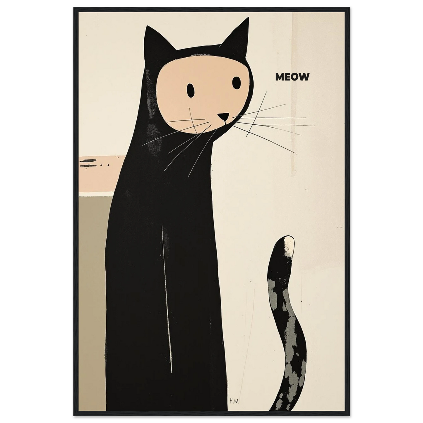 Quirky Modern Cat Art Poster Print 60x90 cm 24x36″ Classic Matte Paper Wooden Framed Poster Black Wood Frame