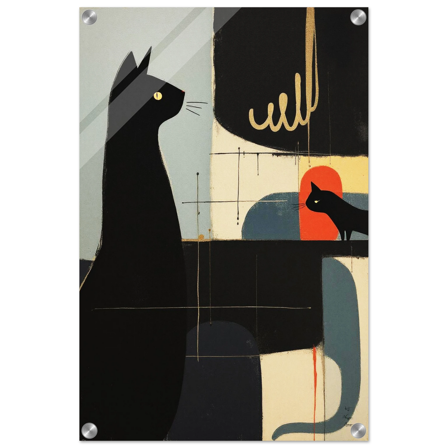 Abstract Cat & Kitten Modern Art Print No Frame 40x60 cm 16x24″ Sleek Acrylic Print