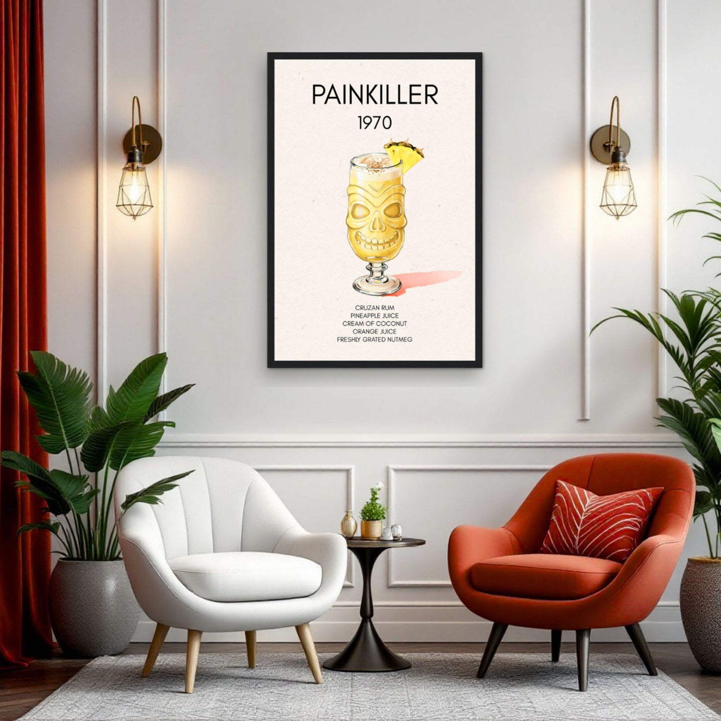 Painkiller Cocktail Bar Art Poster Print Light Wood Frame 60x90 cm 24x36″ Museum-Quality Matte Paper Wooden Framed Poster