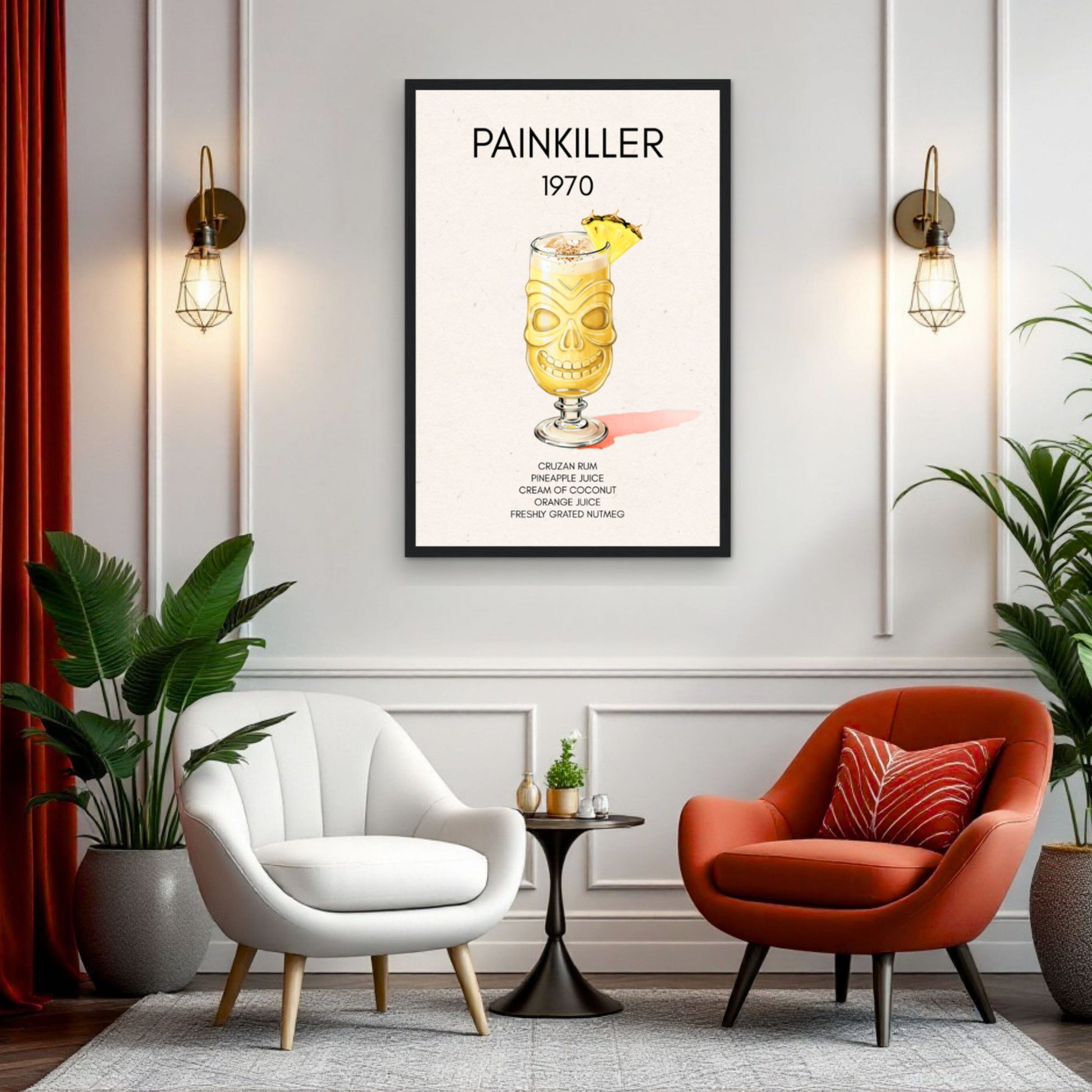 Painkiller Cocktail Bar Art Poster Print Light Wood Frame 60x90 cm 24x36″ Museum-Quality Matte Paper Wooden Framed Poster