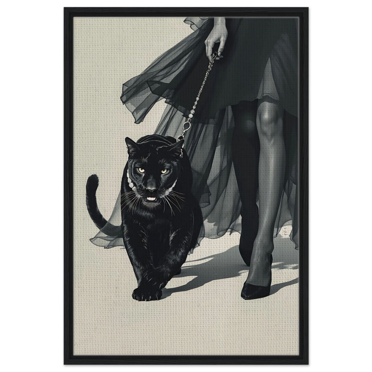 Retro Fashion Model Panther Art Print Black Wood Frame 60x90 cm 24x36″ Framed Canvas