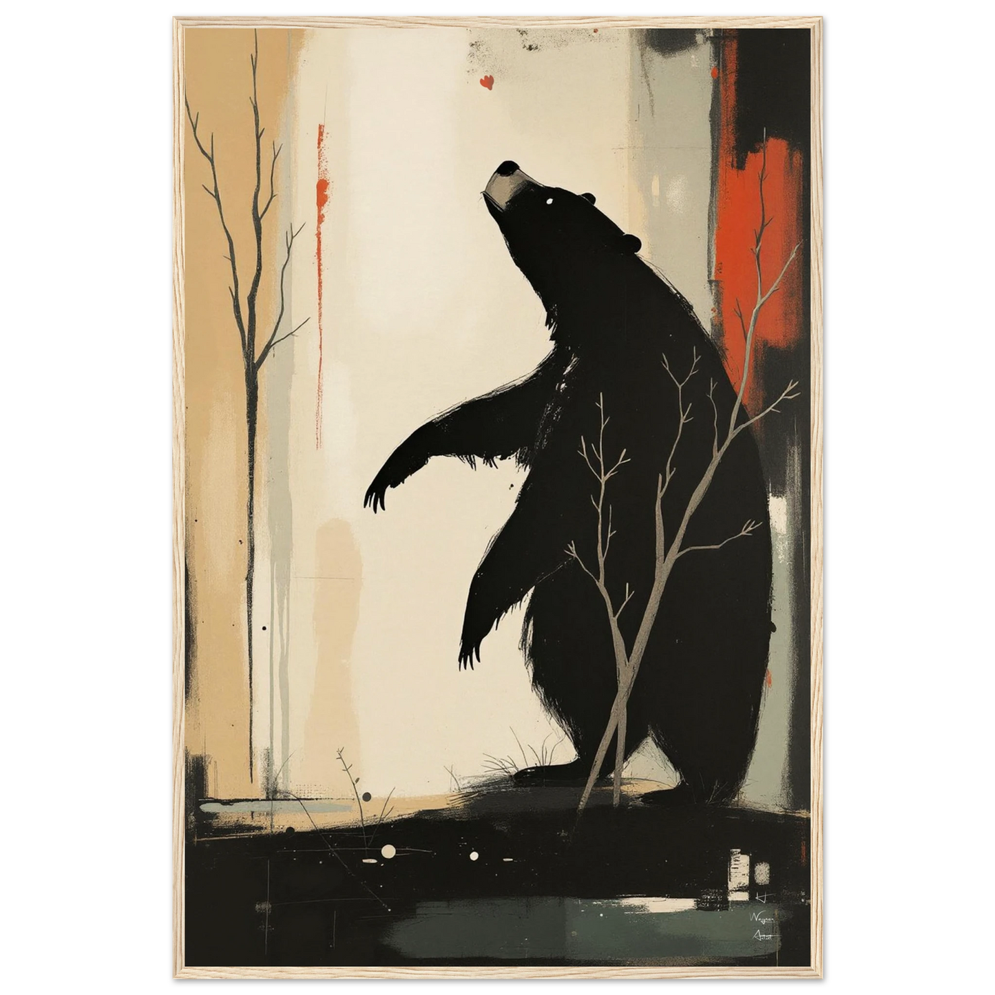 Abstract Bear Wildlife Art Print 60x90 cm 24x36″ Museum-Quality Matte Paper Wooden Framed Poster Light Wood Frame