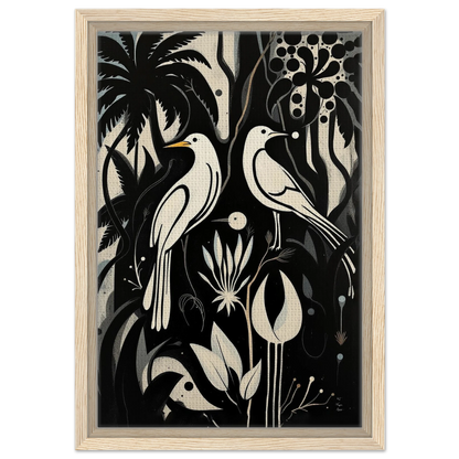 Black & White Minimalist Bird Art Print Light Wood Frame 30x45 cm 12x18″ Framed Canvas