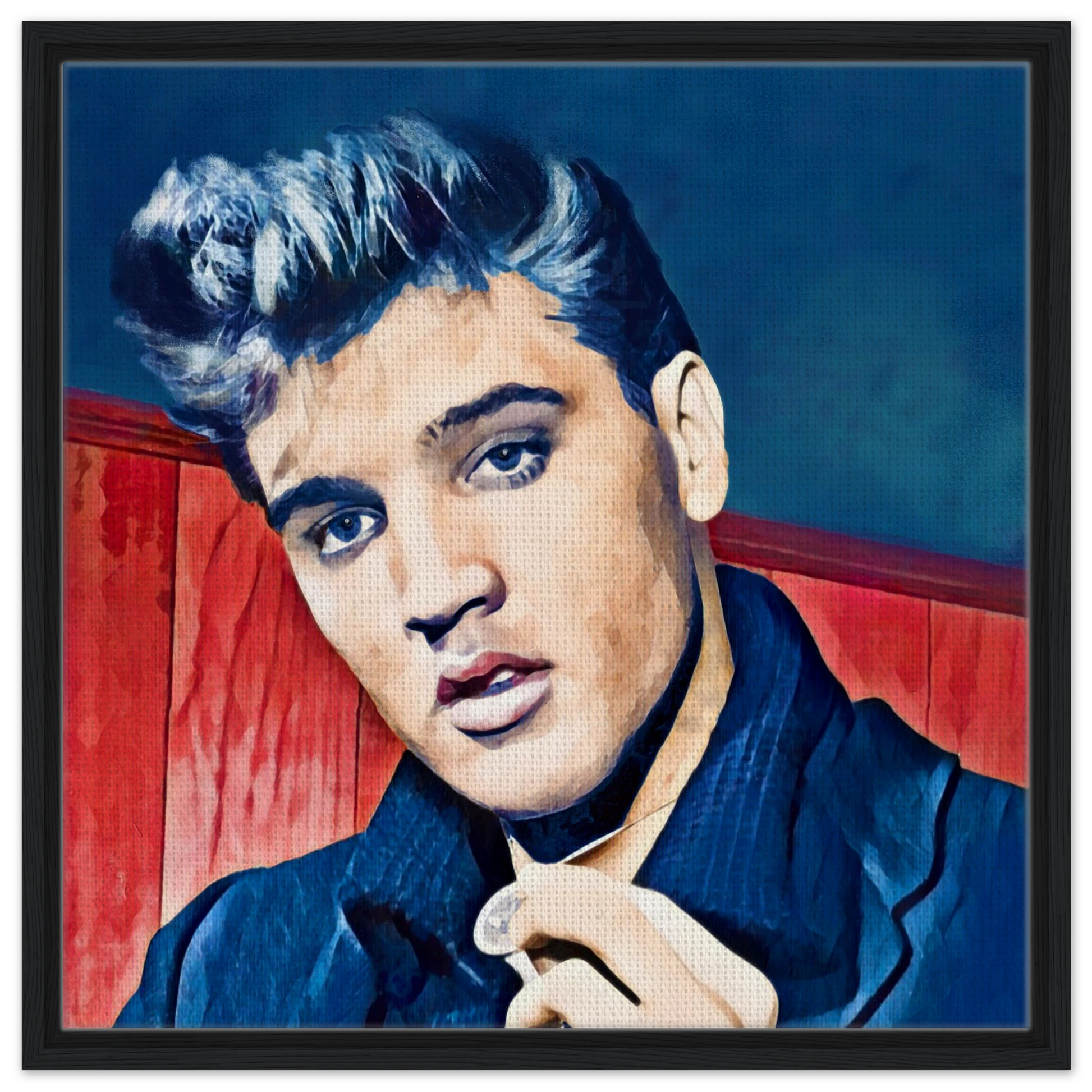 Young Elvis Presley Art Print Black Wood Frame 60x60 cm 24x24″ Framed Canvas