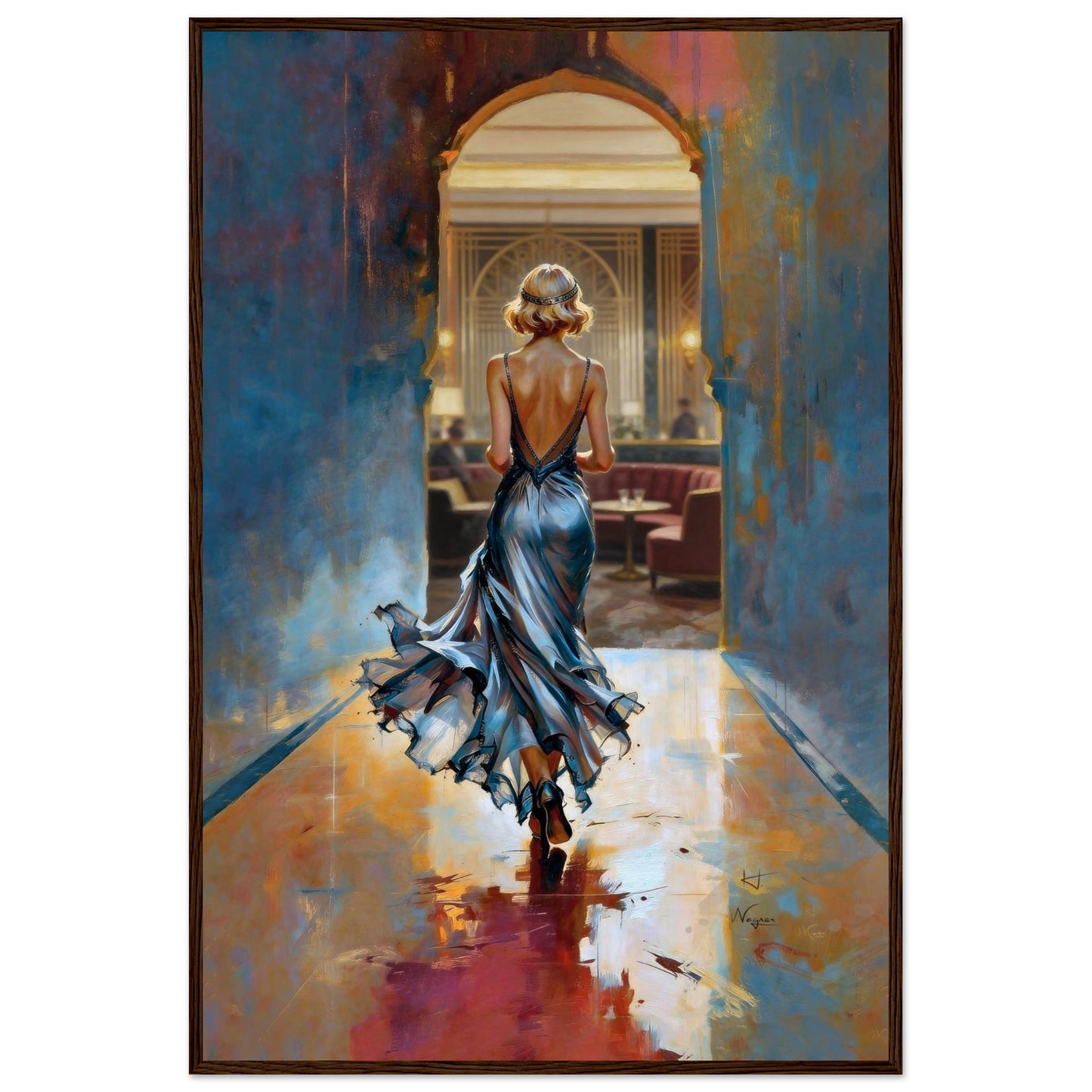 1920s Speakeasy Gatsby Flapper Art Deco Print 60x90 cm 24x36″ Premium Matte Framed Poster Dark Brown Wood Frame