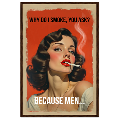 Retro Smoking Pin-Up Girl Art Print Dark Brown Wood Frame 40x60 cm 16x24″ Premium Matte Paper Wooden Framed Poster