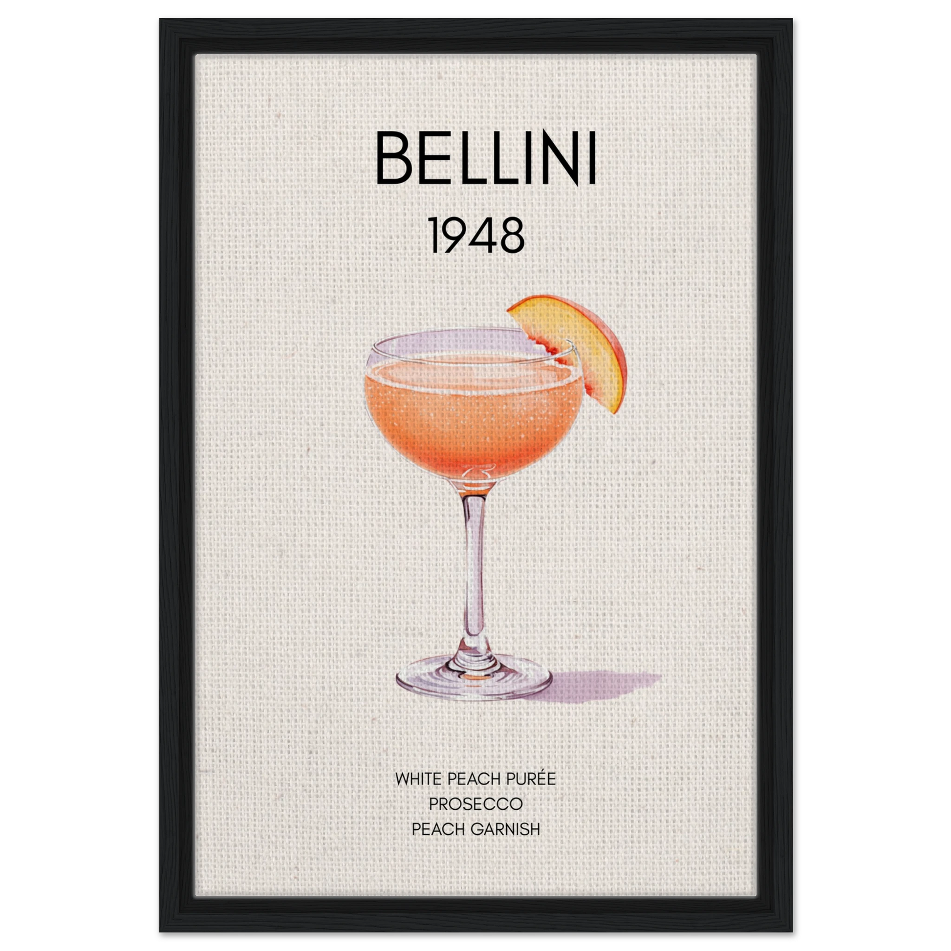 Italian Bellini Cocktail Bar Poster Print 40x60 cm 16x24″ Framed Canvas Black Wood Frame