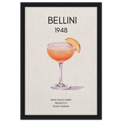 Italian Bellini Cocktail Bar Poster Print 40x60 cm 16x24″ Framed Canvas Black Wood Frame