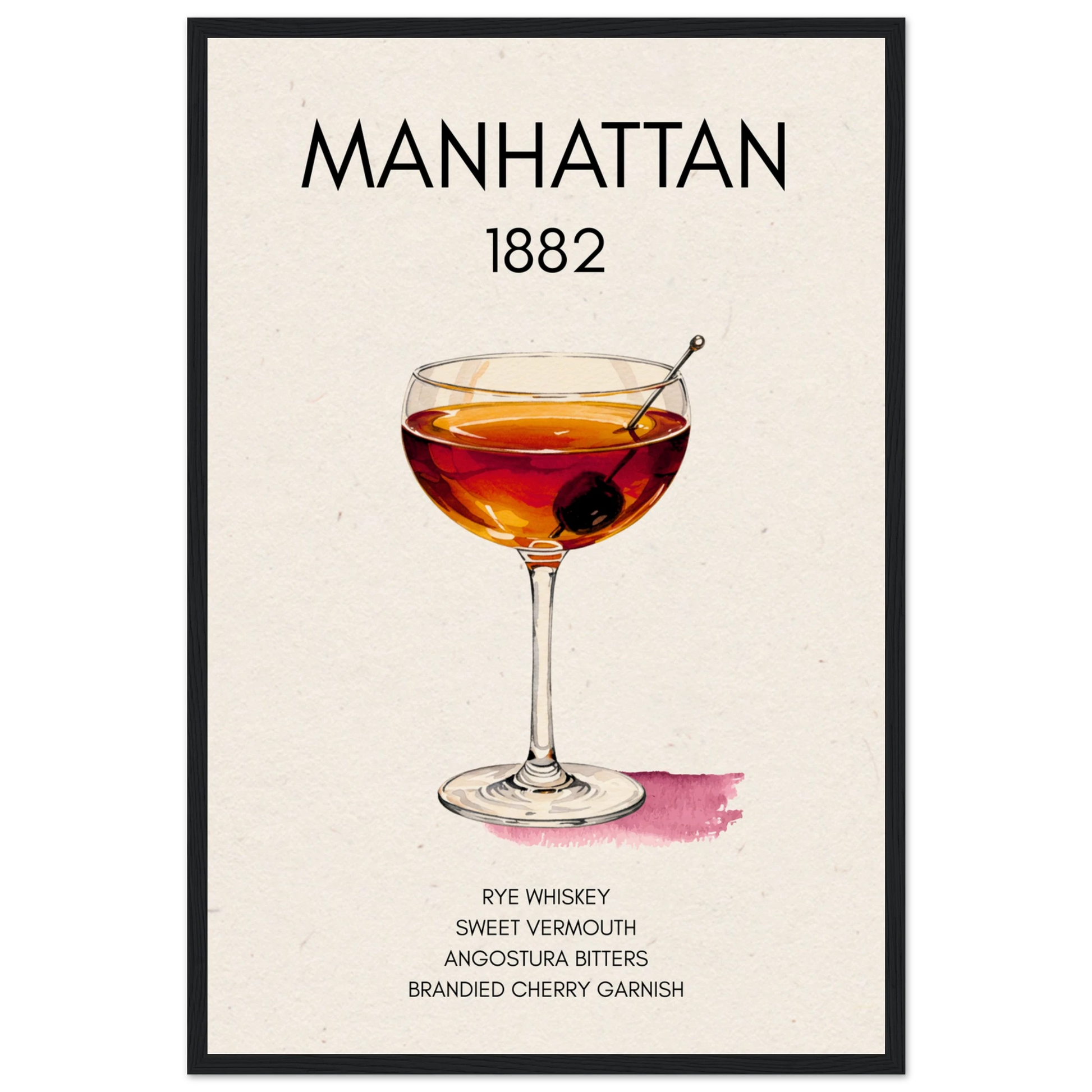 Classic Manhattan Cocktail Bar Art Print Black Wood Frame 40x60 cm 16x24″ Museum-Quality Matte Paper Wooden Framed Poster