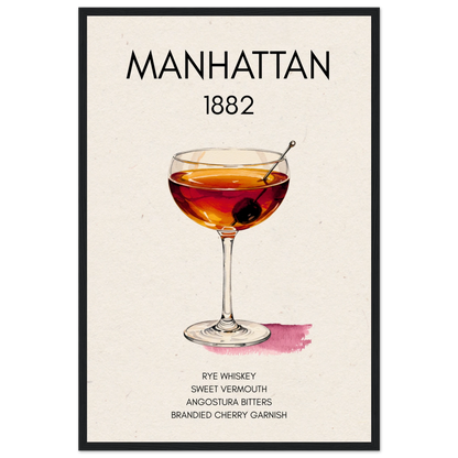 Classic Manhattan Cocktail Bar Art Print Black Wood Frame 40x60 cm 16x24″ Museum-Quality Matte Paper Wooden Framed Poster