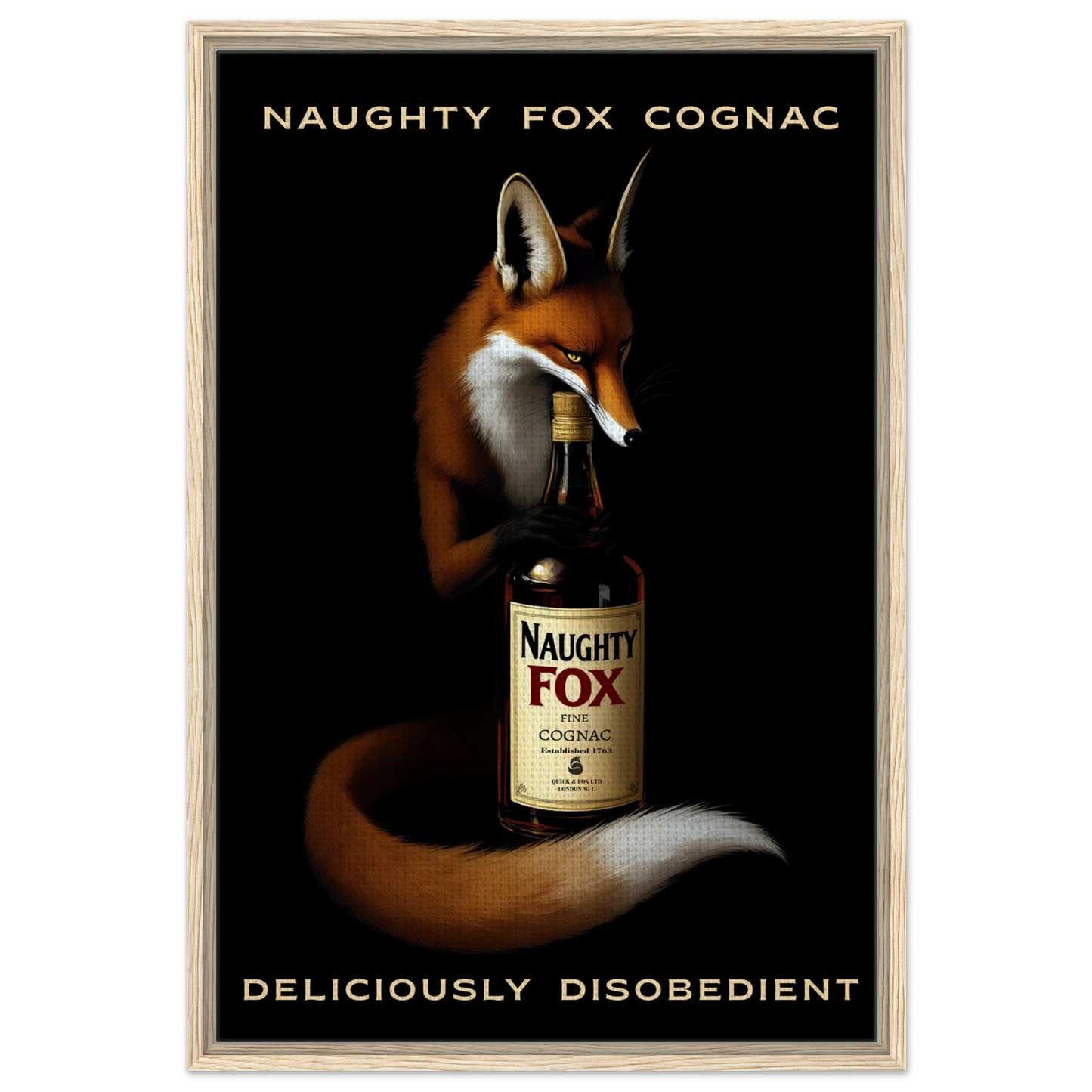 Fox Cognac Cocktail Bar Art Print Light Wood Frame 60x90 cm 24x36″ Framed Canvas