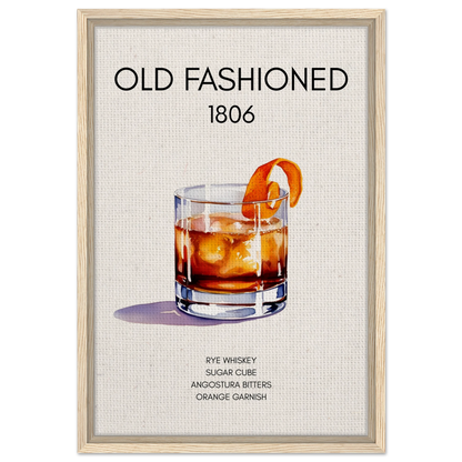 Classic Old Fashioned Cocktail Bar Art Print Light Wood Frame 40x60 cm 16x24″ Framed Canvas
