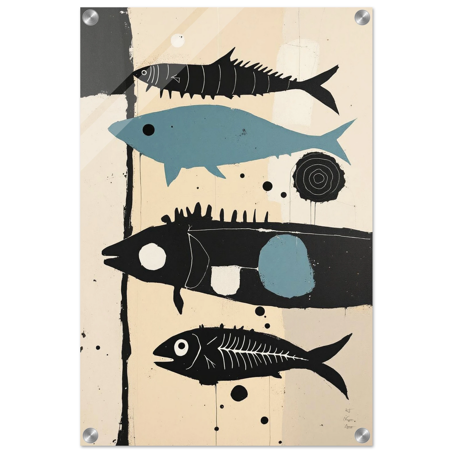Mid-Century Modern Fish Art Poster Print – Framed Abstract Neutral Wall Decor No Frame 40x60 cm 16x24″ Sleek Acrylic Print