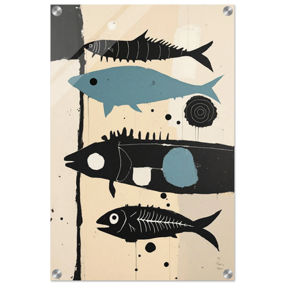Mid-Century Modern Fish Art Poster Print – Framed Abstract Neutral Wall Decor No Frame 40x60 cm 16x24″ Sleek Acrylic Print