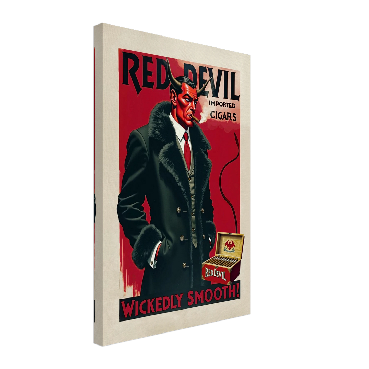 Red Devil Art Deco Cigar Art Print 40x60 cm 16x24″ Gallery Wrapped Canvas No Frame