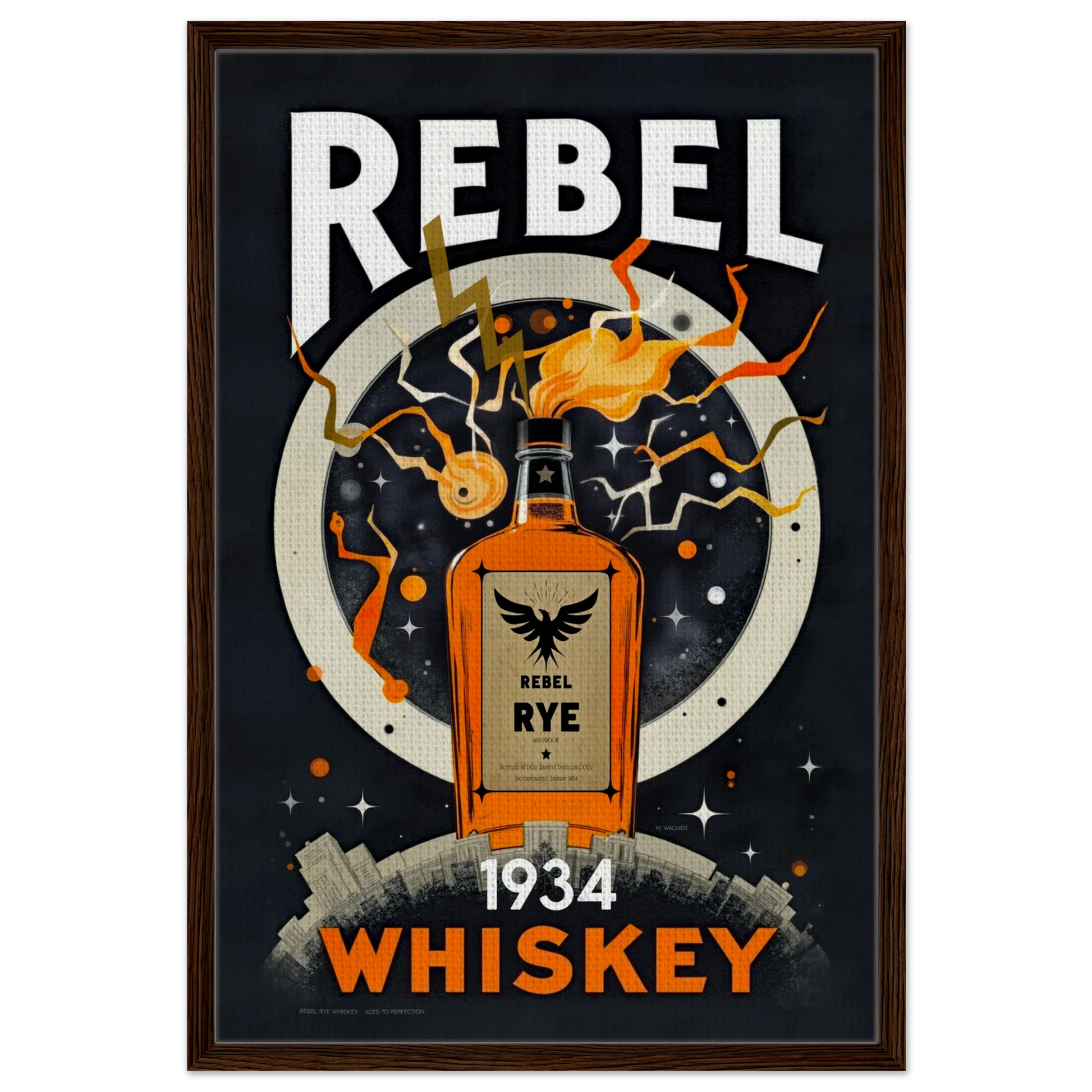 Rebel Whiskey Cocktail Bar Poster Print Dark wood frame 60x90 cm 24x36″ Framed Canvas