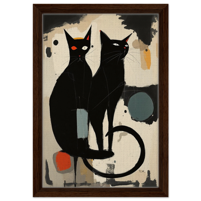Abstract Crazy Cat Duo Art Print Dark Brown Wood Frame 30x45 cm 12x18″ Framed Canvas