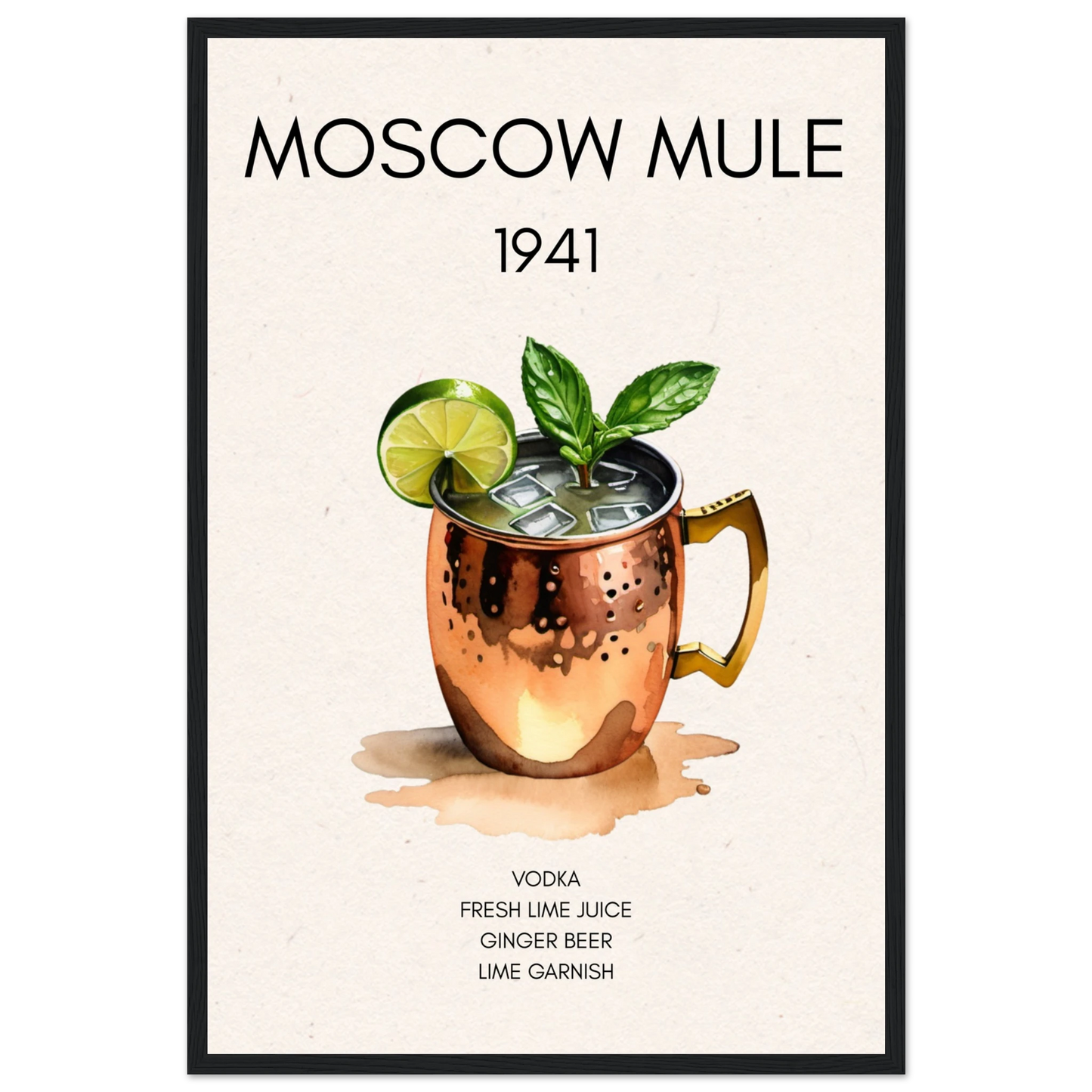 Moscow Mule Cocktail Bar Poster Print Black Wood Frame 40x60 cm 16x24″ Premium Matte Paper Wooden Framed Poster