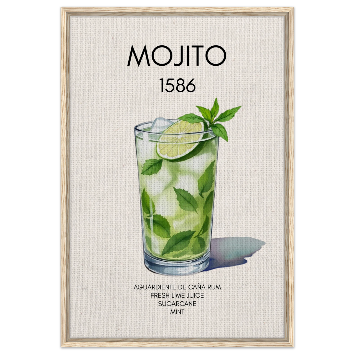 Mojito Cocktail Bar Poster Print Light Wood Frame 60x90 cm 24x36″ Framed Canvas