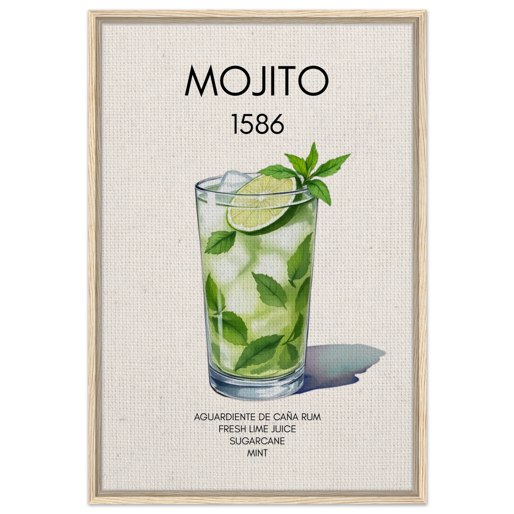 Mojito Cocktail Bar Art Print Light Wood Frame 60x90 cm 24x36″ Framed Canvas