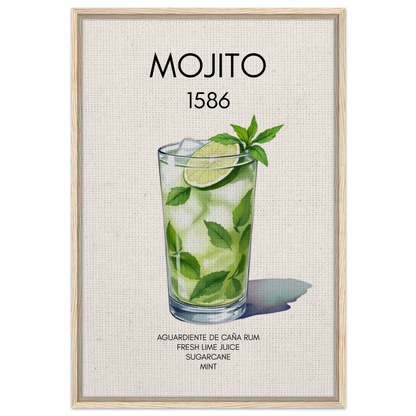 Mojito Cocktail Bar Art Print Light Wood Frame 60x90 cm 24x36″ Framed Canvas