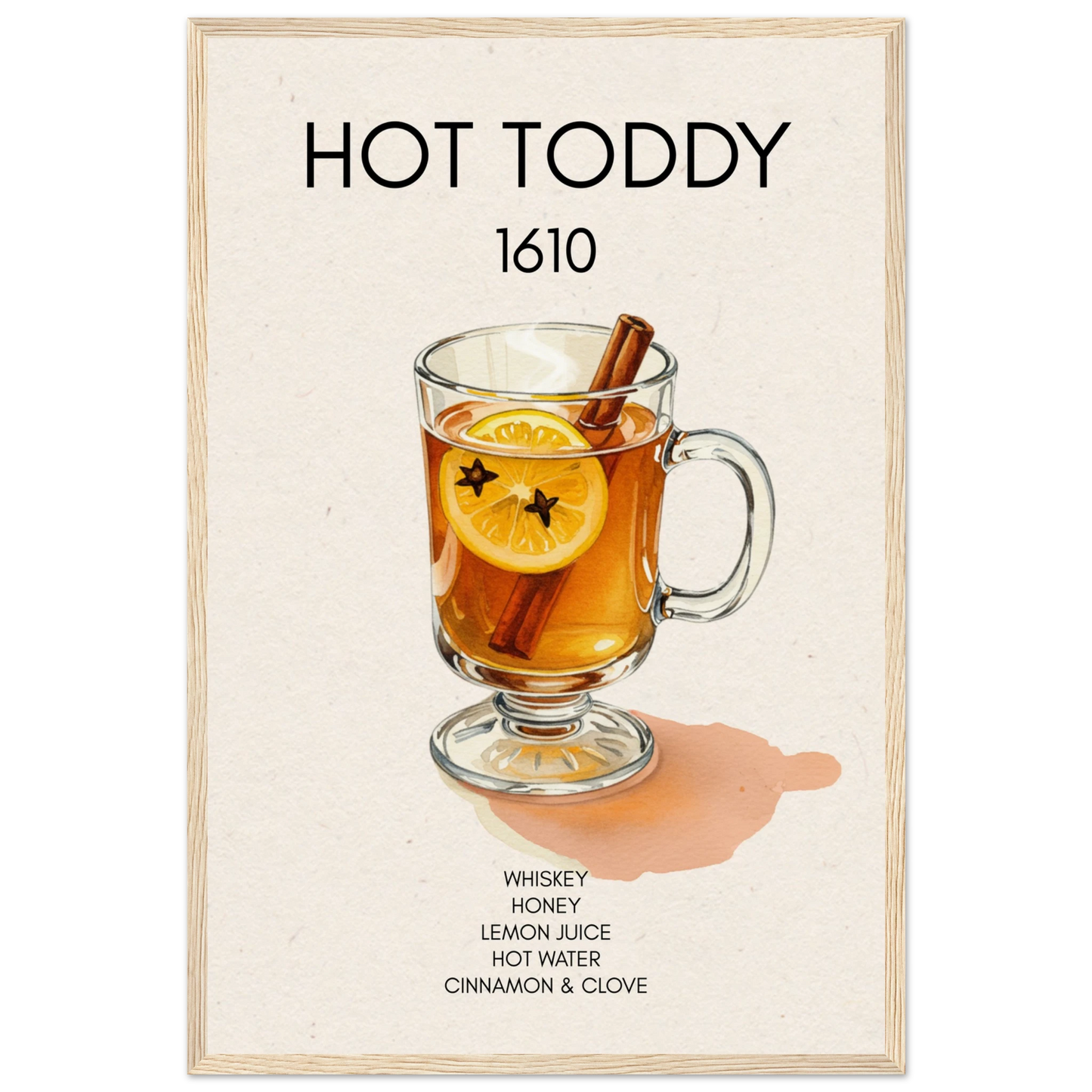 Hot Toddy Cocktail Bar Art Print Light Wood Frame 40x60 cm 16x24″ Museum-Quality Matte Paper Wooden Framed Poster