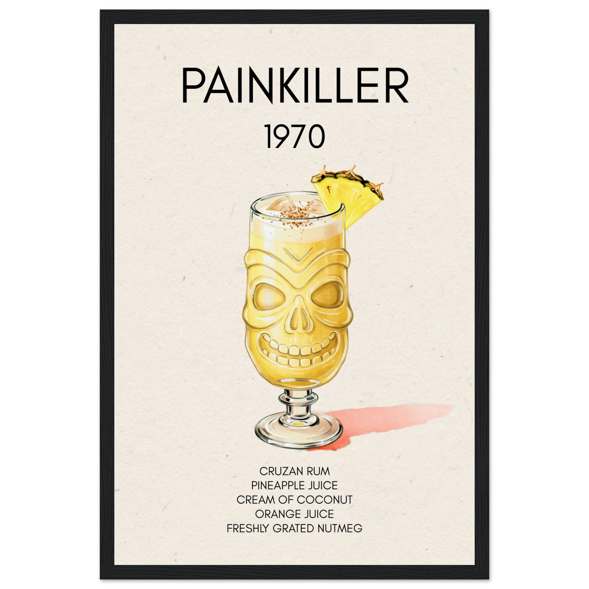 Painkiller Cocktail Bar Art Tiki Print Black Wood Frame 30x45 cm 12x18″ Museum-Quality Matte Paper Wooden Framed Poster