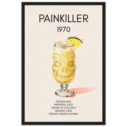 Painkiller Cocktail Bar Art Tiki Print Black Wood Frame 30x45 cm 12x18″ Museum-Quality Matte Paper Wooden Framed Poster