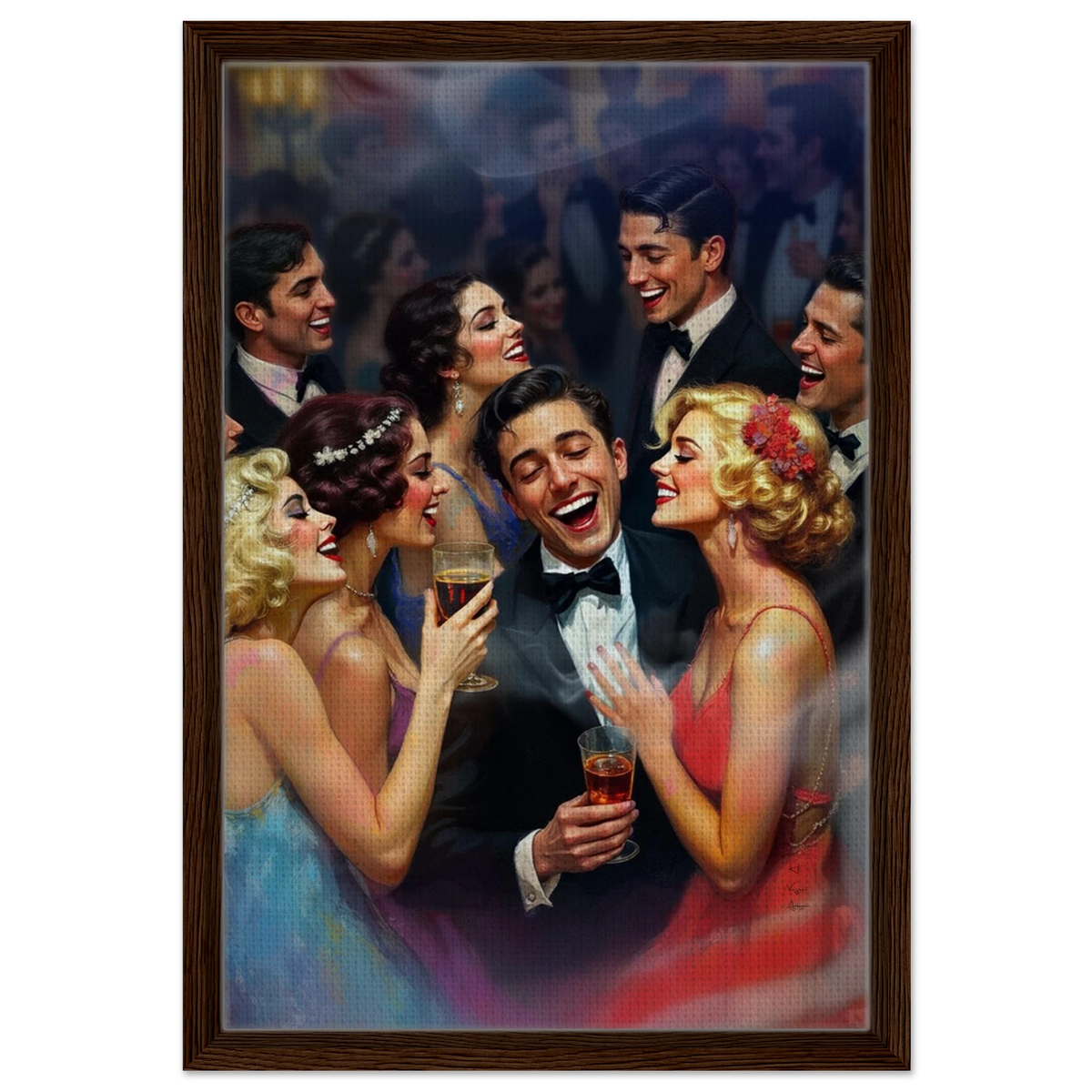1920s Great Gatsby Speakeasy Party Art Print Dark Brown Wood Frame 40x60 cm 16x24″ Framed Canvas