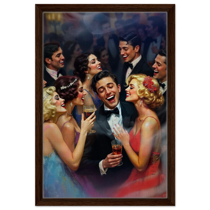 1920s Great Gatsby Speakeasy Party Art Print Dark Brown Wood Frame 40x60 cm 16x24″ Framed Canvas