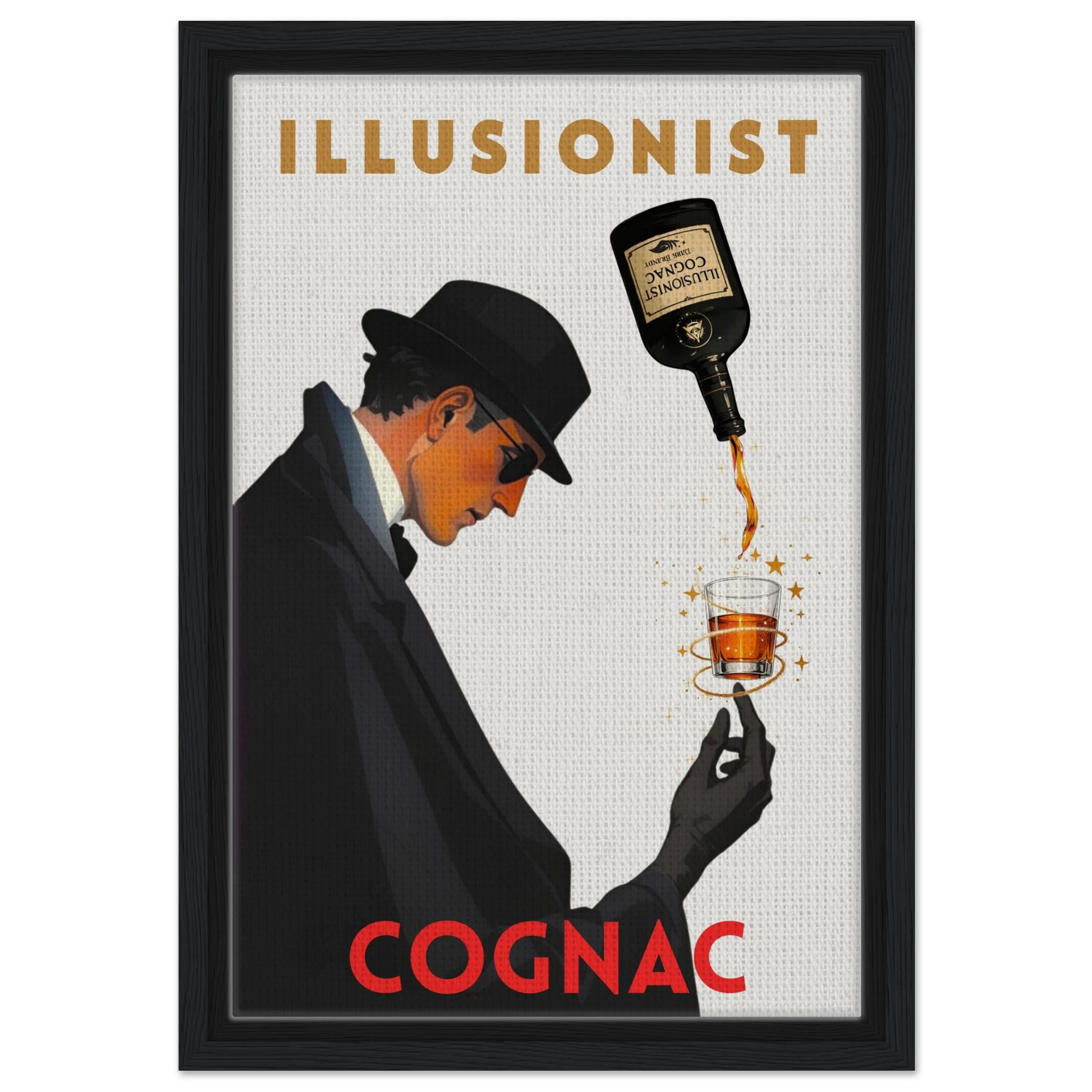 Vintage Illusionist Cognac Cocktail Bar Poster Print 30x45 cm 12x18″ Framed Canvas Black Wood Frame