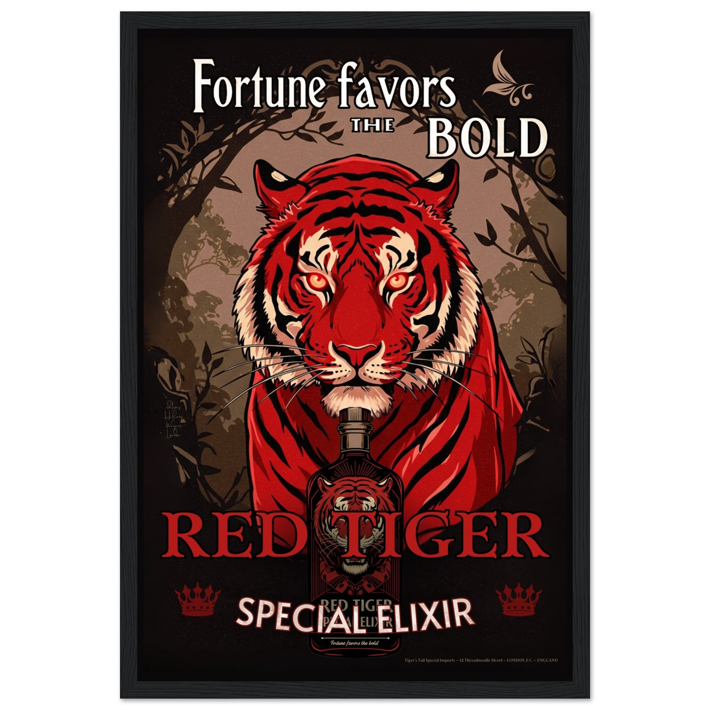 Tiger Cocktail Bar Art Poster Print 30x45 cm 12x18″ Museum-Quality Matte Framed Poster Dark Brown Wood Frame