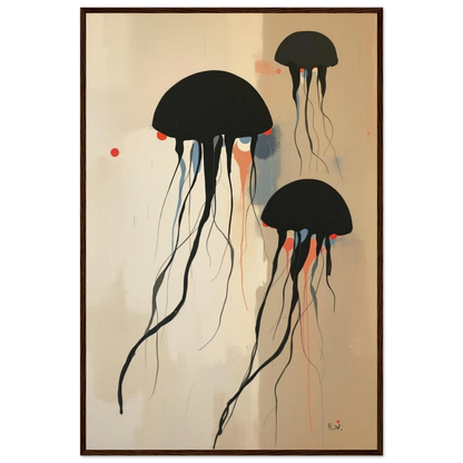 Minimalist Abstract Floating Jellyfish Art Print Dark Brown Wood Frame 60x90 cm 24x36″ Premium Matte Paper Wooden Framed Poster
