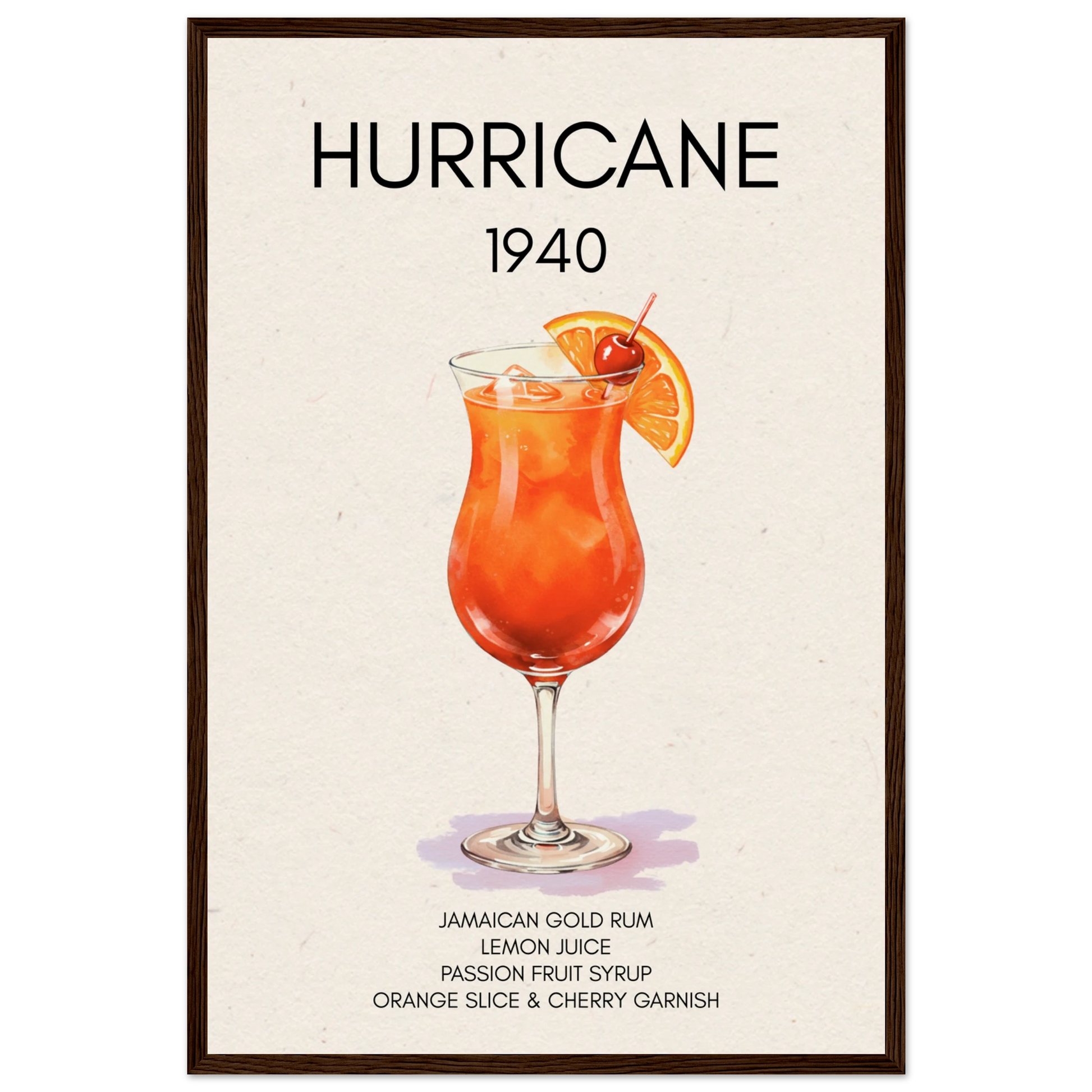 Hurricane Cocktail Bar Art Print Dark Brown Wood Frame 40x60 cm 16x24″ Museum-Quality Matte Paper Wooden Framed Poster