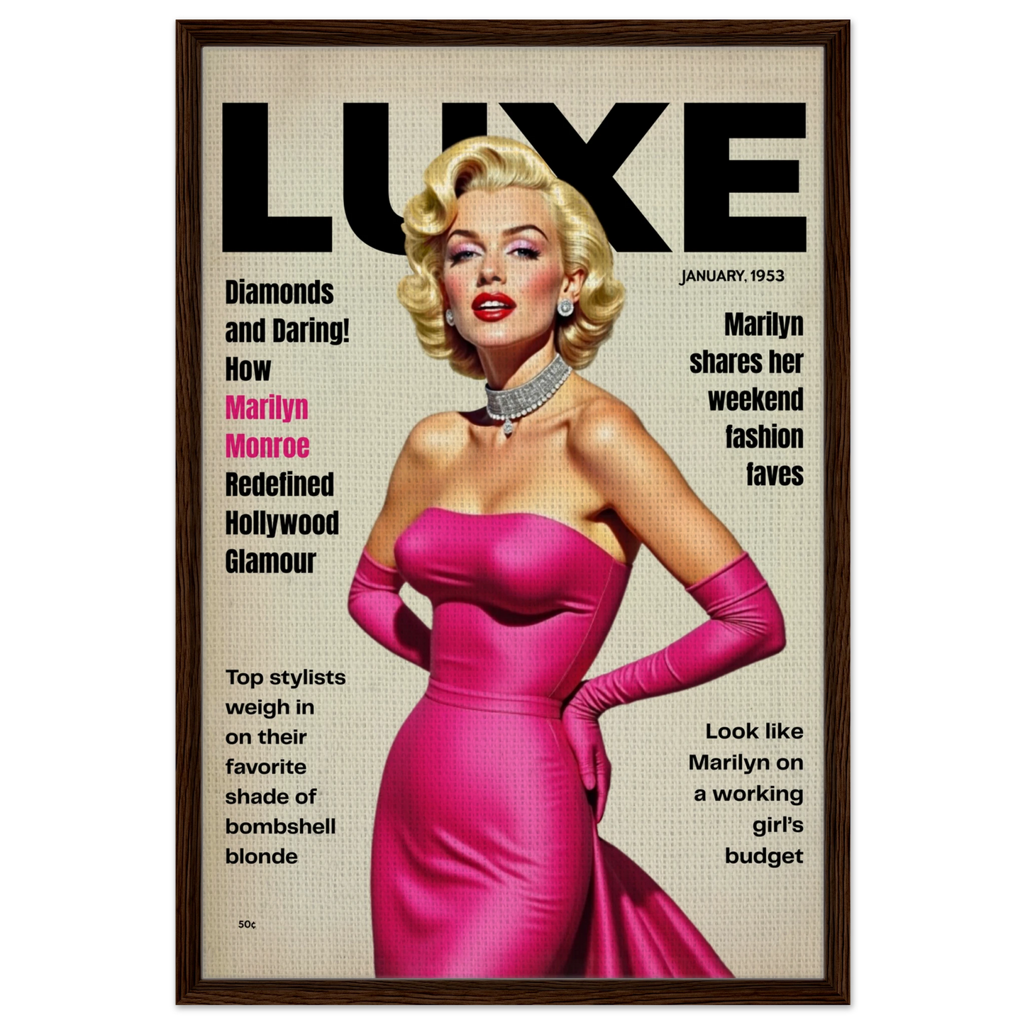 Marilyn Monroe Old Hollywood Art Print Dark Brown Wood Frame 60x90 cm 24x36″ Framed Canvas